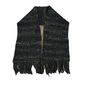Crochet Scarf Handmade Pockets Fringe Chunky Knit